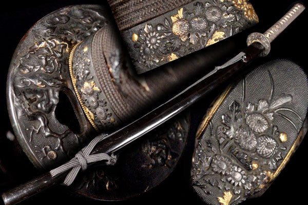 喜】素晴らしき刀用拵え!! 美濃赤銅秋草目貫緑頭!! 良き拵え‼ 刀装具